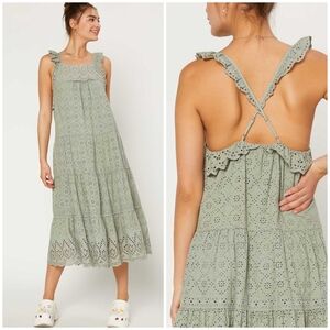 CURRENT AIR  Anthro Sage Green Eyelet Midi Dress
